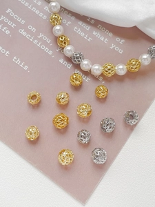 Detailed view of 14k gold-plated hollow geometric beads for DIY jewelry making