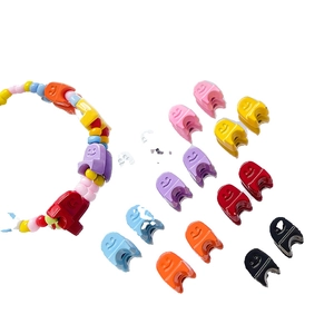 Colorful macaron plastic hair clips with smiley faces and DIY beaded bracelet set
