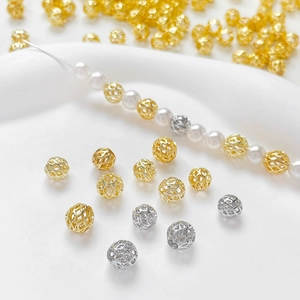 Hollow 14k gold plated mesh spacer beads for DIY jewelry making and bracelet design