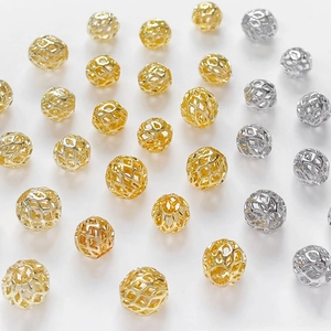 Hollow spherical spacer beads in gold and silver finish for DIY jewelry making