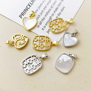 14k gold plated double sided shell pendants with hollow out lucky symbols for DIY jewelry
