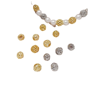 14k gold plated hollow metal beads for DIY necklaces with white pearls and gold accents