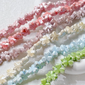 Handmade ceramic clover beads in macaron colors for DIY jewelry necklaces and bracelets
