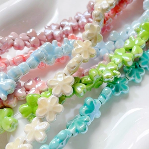 Colorful ceramic four-leaf clover flower beads for DIY jewelry and necklaces