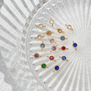 Connettori tondi in zircone colorato placcato oro 14k con doppi anelli per gioielli fai-da-te