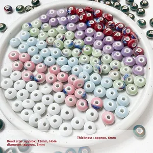 Detail of 12mm vintage macaron floral ceramic beads for DIY jewelry making