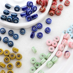 Assorted colorful vintage glazed ceramic donut beads for DIY jewelry and bracelets