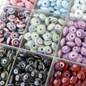 Assorted colorful vintage glazed ceramic donut beads for DIY handmade jewelry crafts