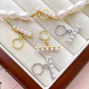 14k gold plated pearl OT toggle clasp connectors for DIY jewelry necklace making