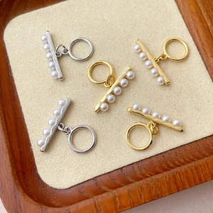 14k gold plated pearl OT toggle clasp connectors for DIY jewelry necklace and bracelet making