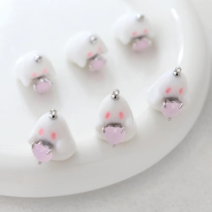Cute white acrylic ghost pendants with pink heart crystals for DIY jewelry making