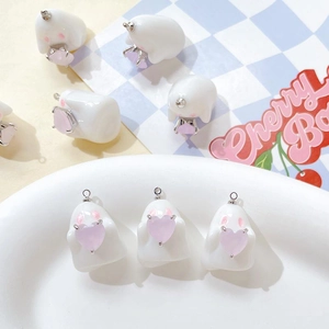 Cute acrylic ghost charms with purple hearts for DIY jewelry and necklaces