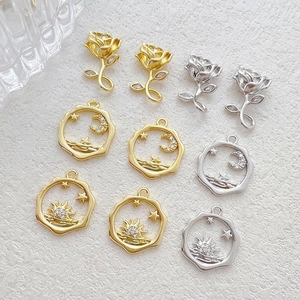 14K Gold Plated Copper Rose Pendant DIY Jewelry Findings Celestial Sun Moon Star Zirconia Charms For Necklace Bracelet Earrings