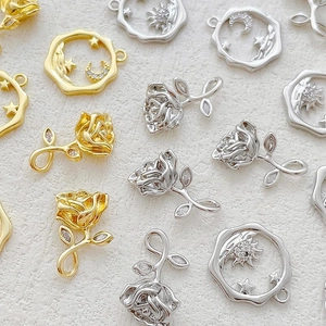 14k gold-plated rose and celestial charms with sparkling zircon for DIY jewelry making