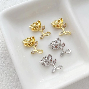 14k gold plated rose pendant with sparkling marquise zircons for DIY jewelry making