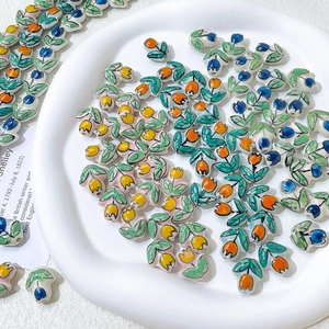 Hand-painted tulip ceramic flower beads in various colors for DIY jewelry making