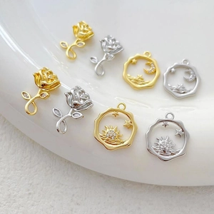 14k gold plated Little Prince rose and celestial pendants with zircon for DIY jewelry