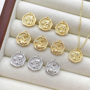 Copper Little Prince Rose Pendant For DIY Jewelry Making Accessories Real Gold Plated Coin Embossed Rhinestone Charms