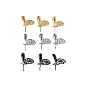 Ciondoli a foglia placcati oro 14k con zirconi micro-pave per creazione gioielli fai-da-te