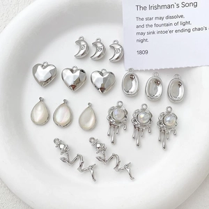 Vintage Alloy DIY Jewelry Charms For Necklace Bracelet Making Heart Moon Rose Flower Zirconia Faux Artificial Pearl Silver Pendants