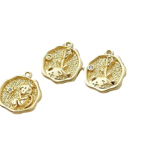 14k gold plated Little Prince coin pendants with wavy edges and zircon insets