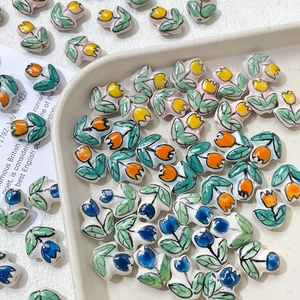 Handmade Ceramic Tulip Beads Hand Painted Floral Loose Beads For DIY Jewelry Making Bracelet Necklace Earrings Accessories