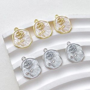 14k gold filled rose flower oval pendant charm for DIY jewelry making and necklaces