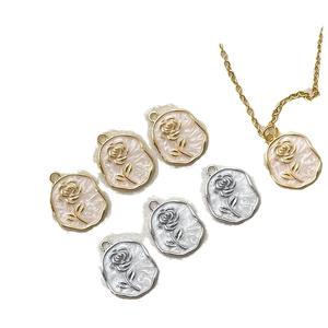 14k gold plated oval rose flower relief pendant charms for DIY jewelry necklaces