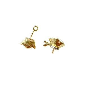 Ciondolo foglia di ginkgo placcato oro 18K e base per gioielli con zirconi incastonati