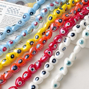 Cuentas de Cerámica de Corazón Mal de Ojo Hechas a Mano Cuentas Sueltas Esmaltadas para Creación de Joyas Bricolaje Collar
