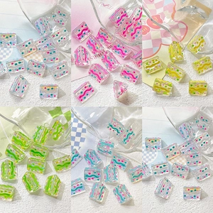 Hand Painted Glass Lampwork Beads Dopamine Polka Dot Striped Rectangular Triangle DIY Jewelry Bracelet Necklace Material
