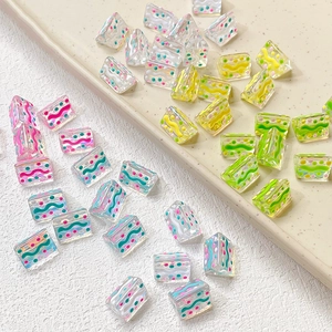 Colorful triangle cake resin beads with polka dots and stripes for DIY jewelry making
