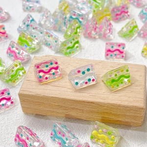 Colorful hand-painted glass triangular beads with stripes and dots for DIY jewelry making