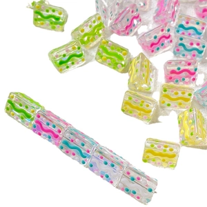 Colorful hand-painted polka dot and striped rectangular acrylic beads for DIY jewelry making
