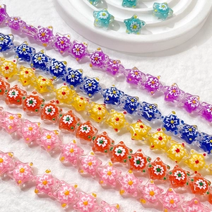 Hand-painted glass star beads with flower patterns for DIY jewelry making and crafts