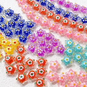 Hand-painted star-shaped Millefiori glass beads in vibrant colors for DIY jewelry