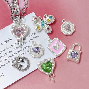 Chic heart and butterfly alloy pendants with colorful crystals for DIY jewelry making