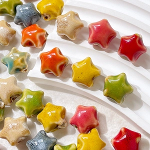 Colorful star-shaped ceramic beads for DIY jewelry making with glazed finish