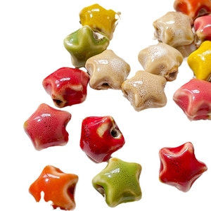 Handmade ceramic star beads with colorful glaze finish for DIY jewelry and necklaces