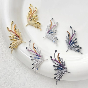 Gold plated wing charms with colorful micro-pave cubic zirconia for DIY jewelry making