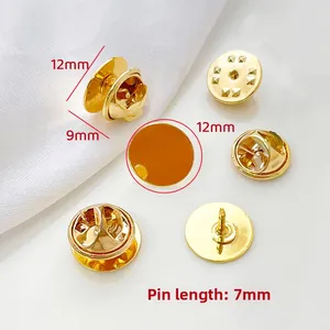 Detailed view of 12mm gold-plated butterfly clutch pins with 7mm needle length for jewelry