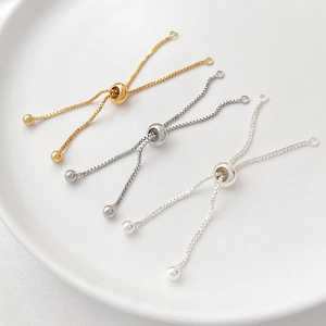 Adjustable 14k gold-plated box chain with silicone sliding beads in three metallic colors