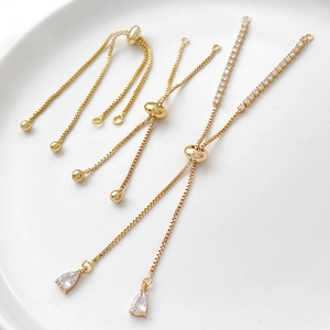 14k gold plated adjustable slide chain with cubic zirconia charms for DIY jewelry making