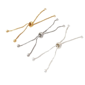 Adjustable 14k gold plated box chain bracelet extension with silicone slider bead