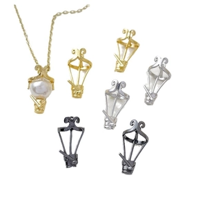 Hot air balloon pearl pendant settings in gold, silver, and gunmetal for DIY jewelry