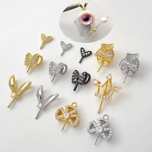 Gold-plated bunny ear and crown DIY jewelry pendants with cubic zirconia accents
