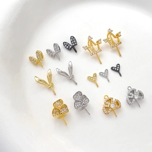 Gold plated rabbit ear and crown charms with cubic zirconia for DIY jewelry making