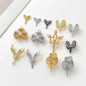 Gold-plated copper DIY jewelry pendants with zircon in heart and crown shapes