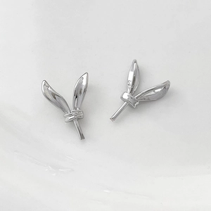 Polished silver bunny ears accessories with zircon inlay for jewelry making