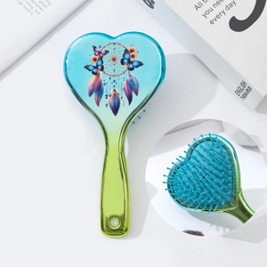 Heart Shaped Paddle Hair Brush For Women Blue Green Gradient Bohemian Butterfly Dreamcatcher Scalp Massage Air Cushion Brush